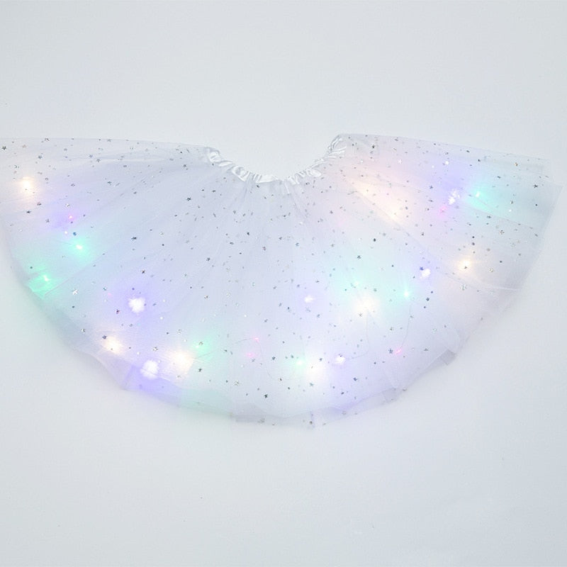 Falda de tutú de princesa con luz LED brillante para niños, ropa de tela para niños, fiesta de boda, baile, minifalda, disfraz, cosplay