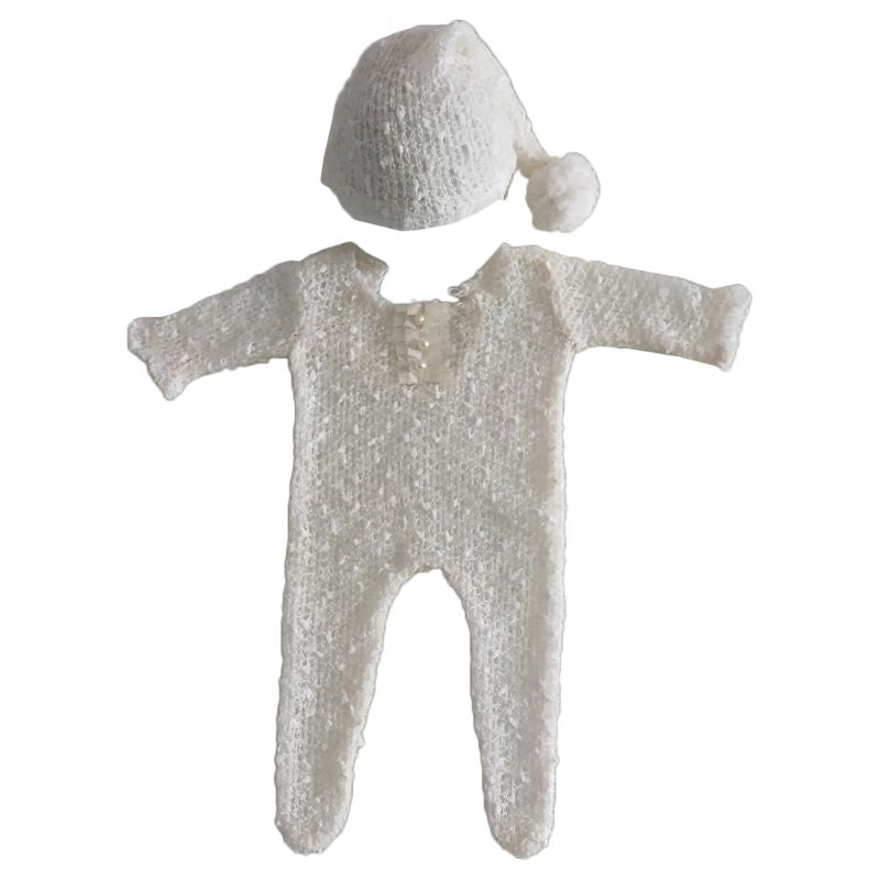 2Pcs Newborn Photography Props Suit Romper + Hat Set Long Sleeve Jumpsuits Bodysuit Handmade Knit Outfit Clothing Infants Shower