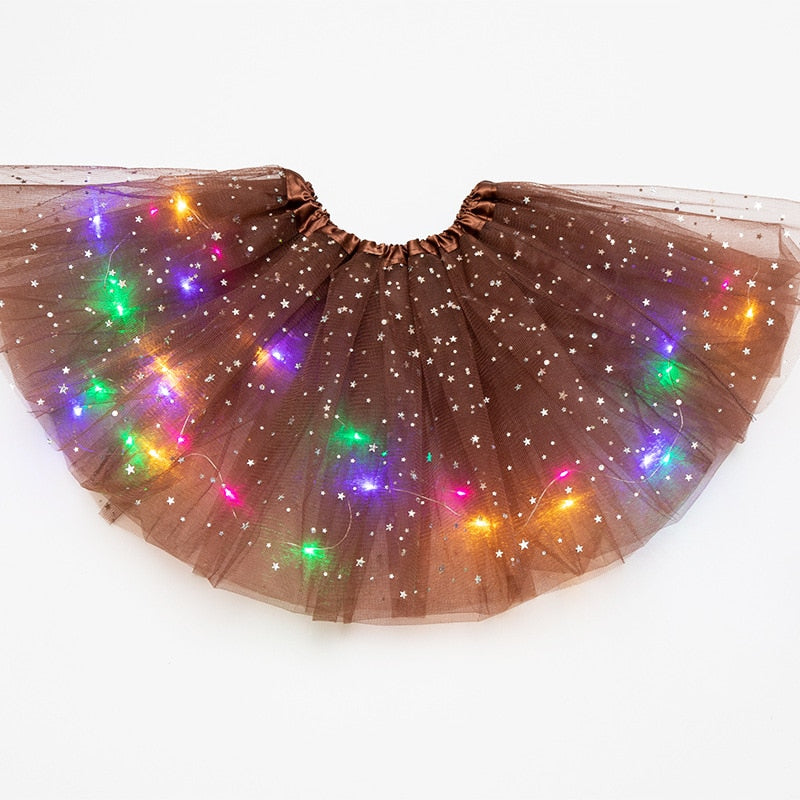 Falda de tutú de princesa con luz LED brillante para niños, ropa de tela para niños, fiesta de boda, baile, minifalda, disfraz, cosplay