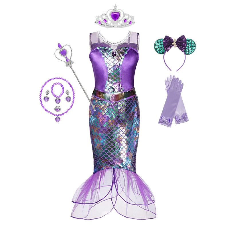 Mermaid Ariel Princess Girl Dress Cosplay Costumes for Kids Baby Girl Mermaid Dress Up Sets Children Halloween Clothing