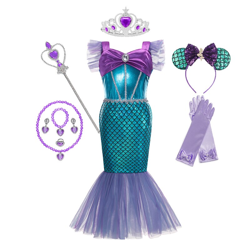 Mermaid Ariel Princess Girl Dress Cosplay Costumes for Kids Baby Girl Mermaid Dress Up Sets Children Halloween Clothing