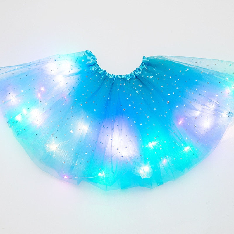 Falda de tutú de princesa con luz LED brillante para niños, ropa de tela para niños, fiesta de boda, baile, minifalda, disfraz, cosplay