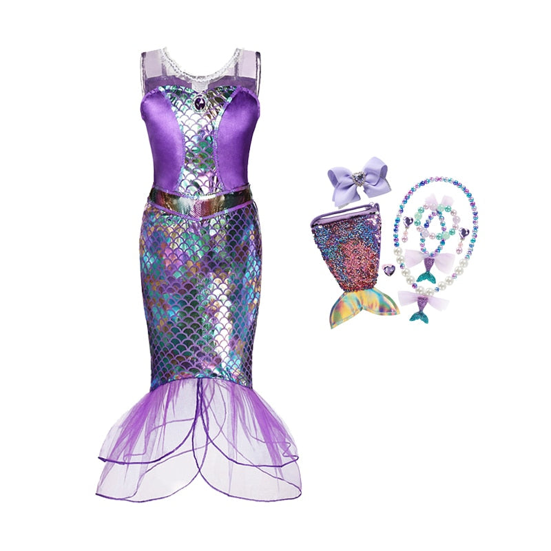 Mermaid Ariel Princess Girl Dress Cosplay Costumes for Kids Baby Girl Mermaid Dress Up Sets Children Halloween Clothing
