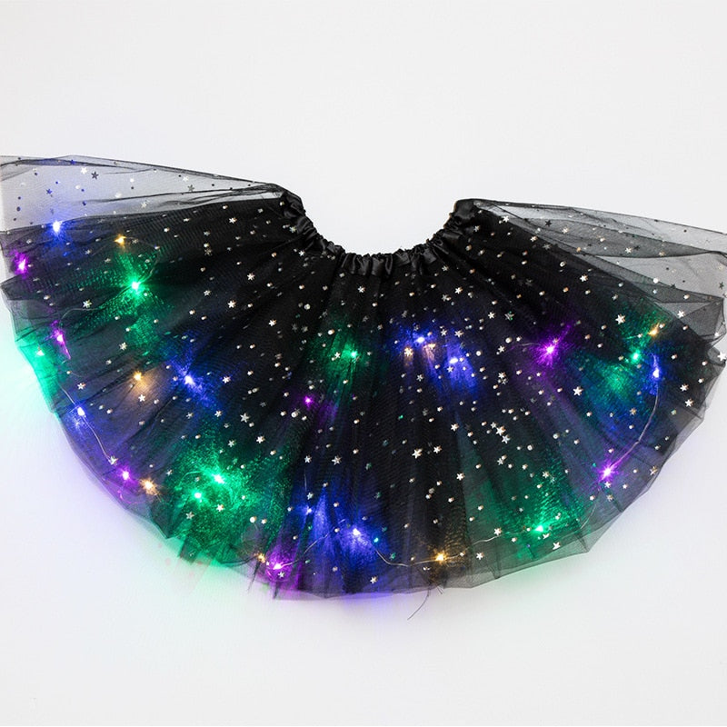 Falda de tutú de princesa con luz LED brillante para niños, ropa de tela para niños, fiesta de boda, baile, minifalda, disfraz, cosplay