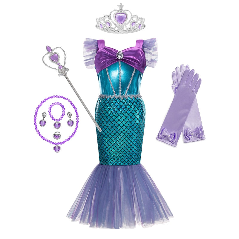 Mermaid Ariel Princess Girl Dress Cosplay Costumes for Kids Baby Girl Mermaid Dress Up Sets Children Halloween Clothing