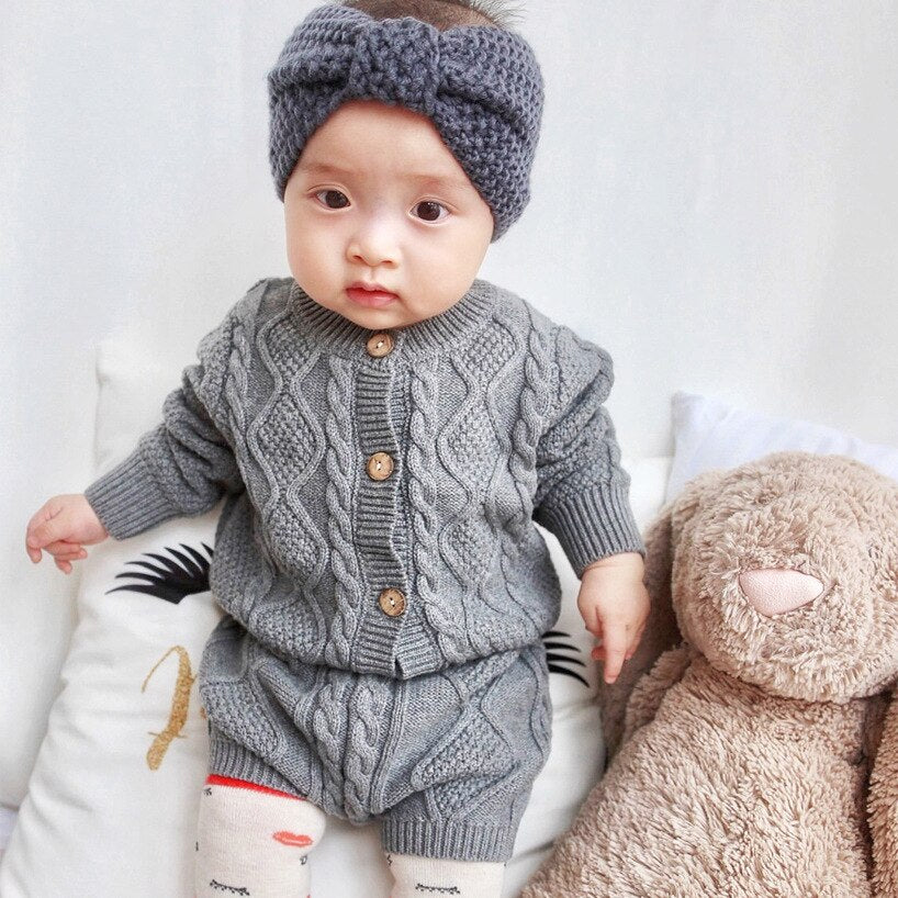 Sodawn Autumn Winter New Children Clothing Boys Girls Baby Knit Sweater Cardigan + Shorts Suit Baby Clothes Suit