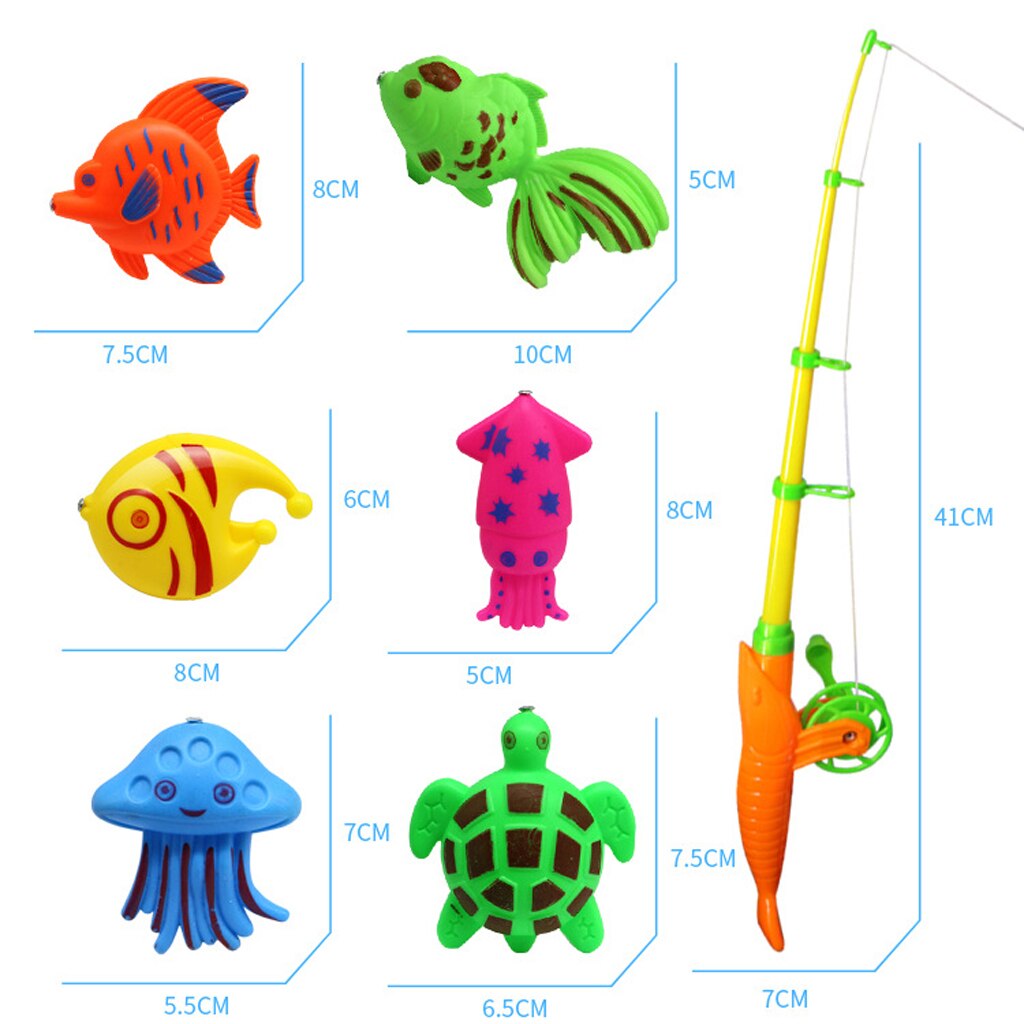 MagiDeal 1Set Fish Model Set Baby Magnetic Fishing Bath Time Water Toy for Bathroom Beach Outdoor Fun Kids Pretend Play Toys