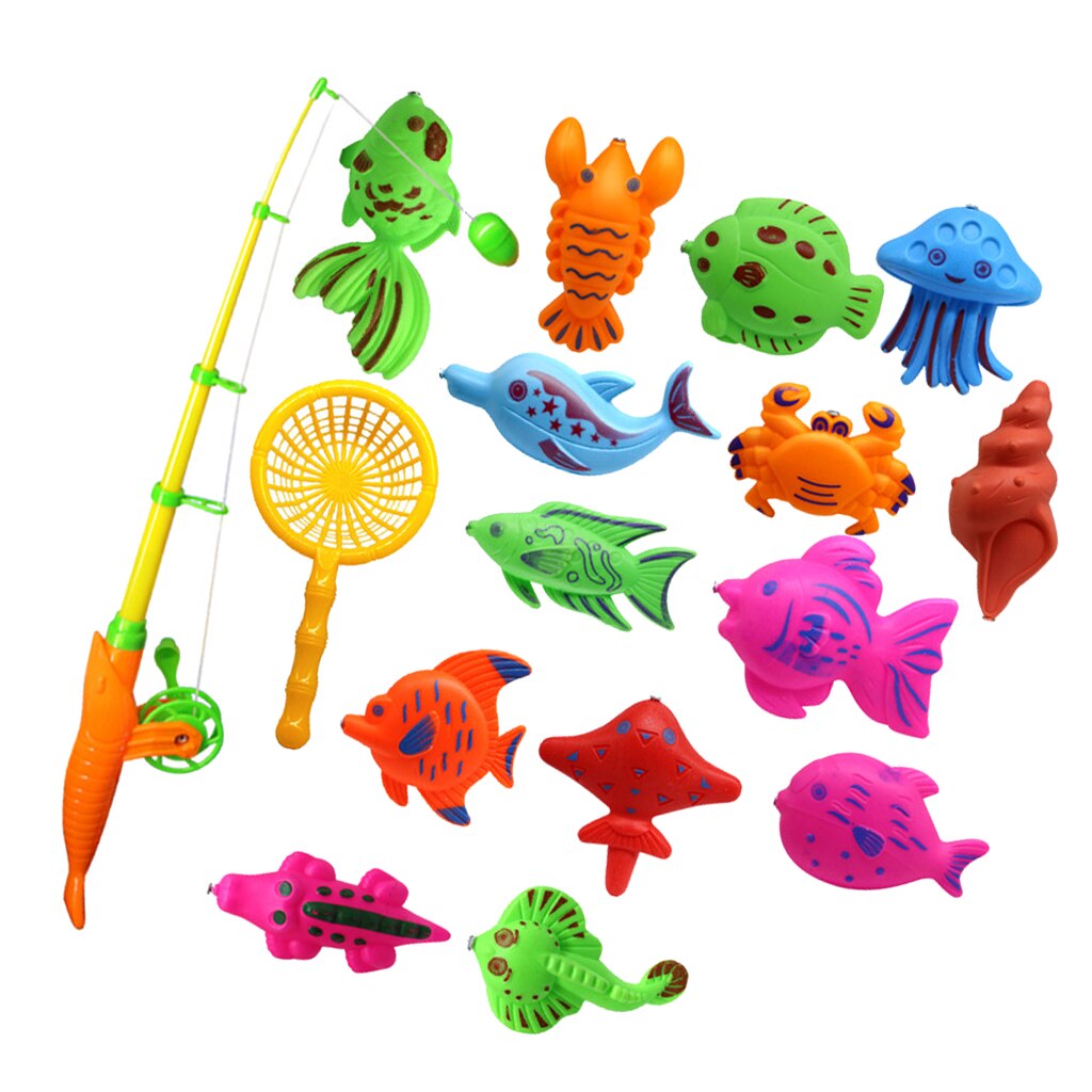 MagiDeal 1Set Fish Model Set Baby Magnetic Fishing Bath Time Water Toy for Bathroom Beach Outdoor Fun Kids Pretend Play Toys