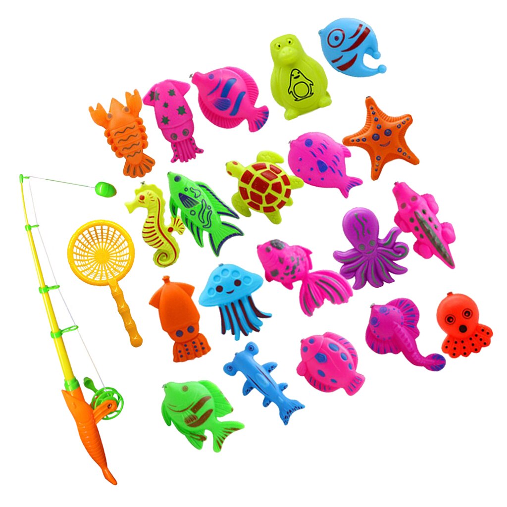 MagiDeal 1Set Fish Model Set Baby Magnetic Fishing Bath Time Water Toy for Bathroom Beach Outdoor Fun Kids Pretend Play Toys