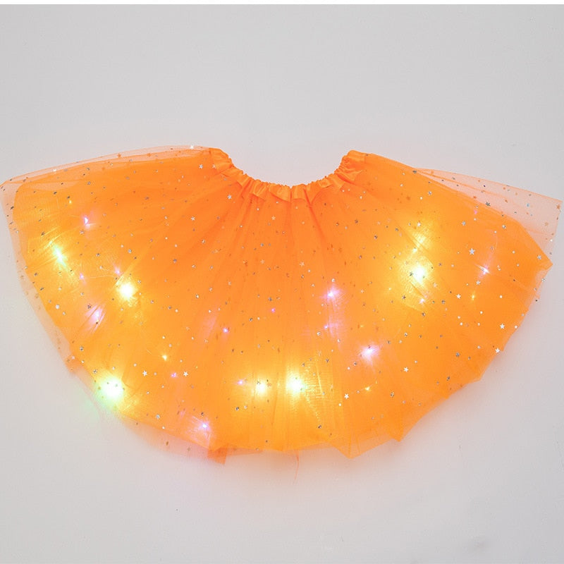Falda de tutú de princesa con luz LED brillante para niños, ropa de tela para niños, fiesta de boda, baile, minifalda, disfraz, cosplay