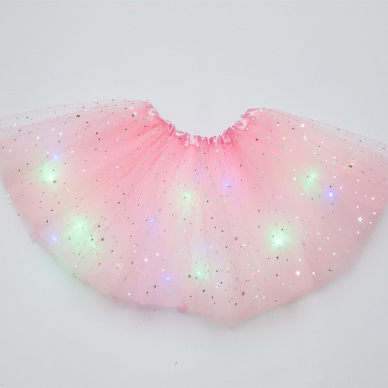 Falda de tutú de princesa con luz LED brillante para niños, ropa de tela para niños, fiesta de boda, baile, minifalda, disfraz, cosplay