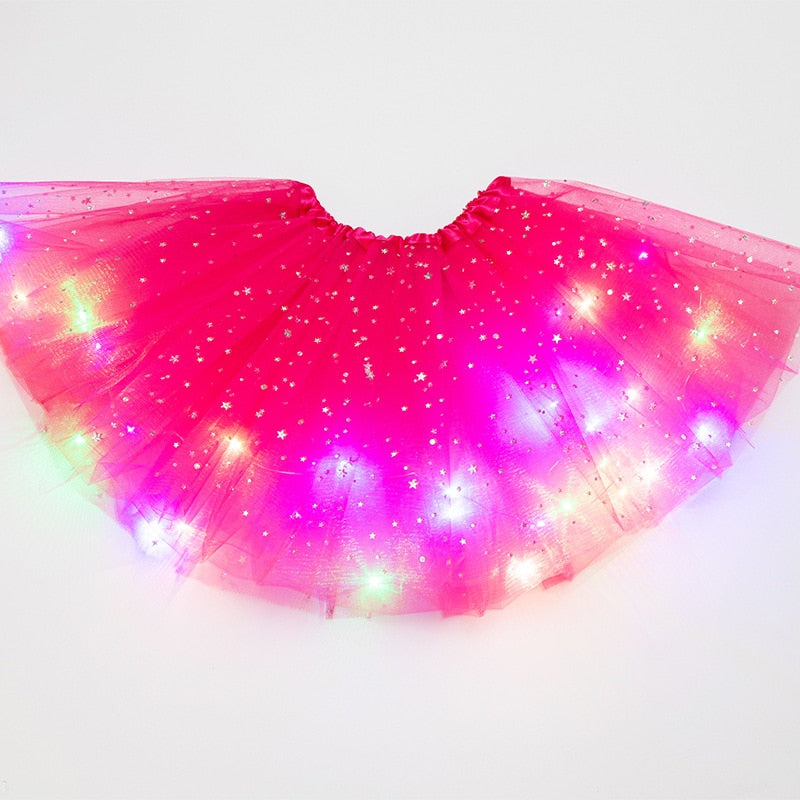 Falda de tutú de princesa con luz LED brillante para niños, ropa de tela para niños, fiesta de boda, baile, minifalda, disfraz, cosplay