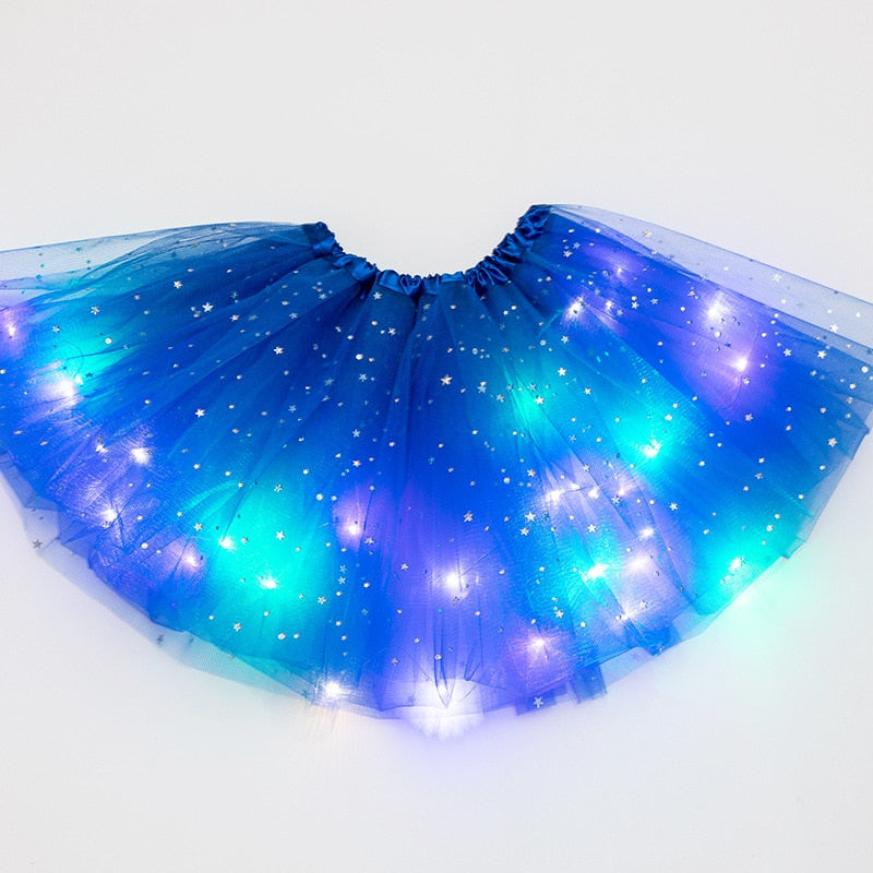 Falda de tutú de princesa con luz LED brillante para niños, ropa de tela para niños, fiesta de boda, baile, minifalda, disfraz, cosplay