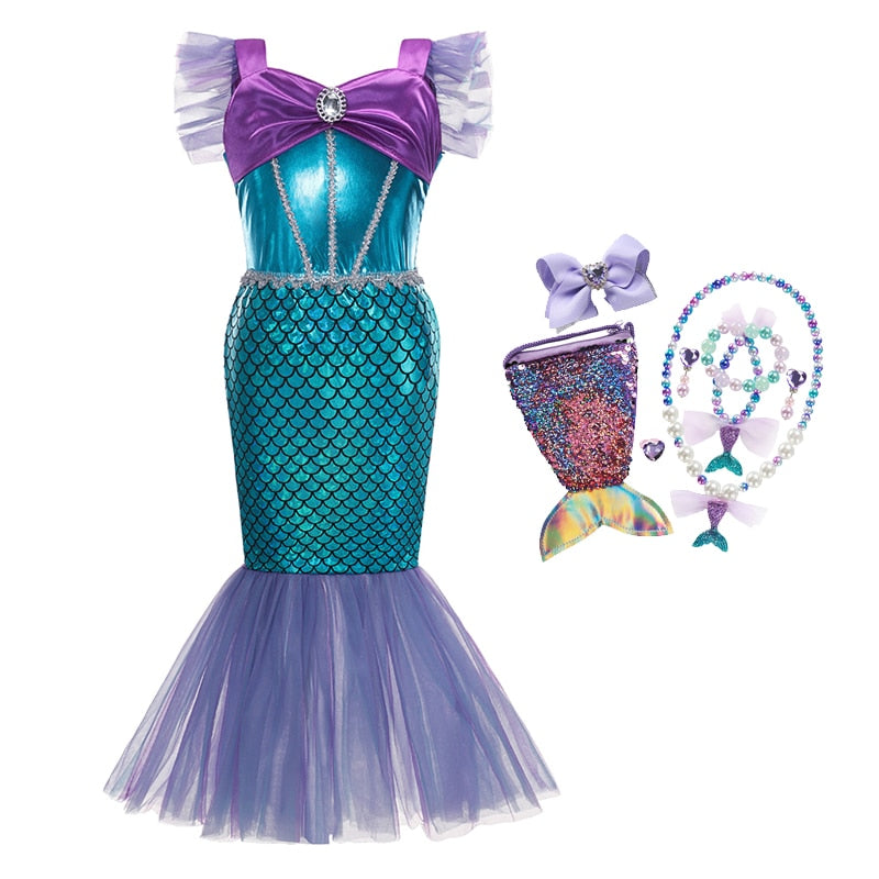 Mermaid Ariel Princess Girl Dress Cosplay Costumes for Kids Baby Girl Mermaid Dress Up Sets Children Halloween Clothing