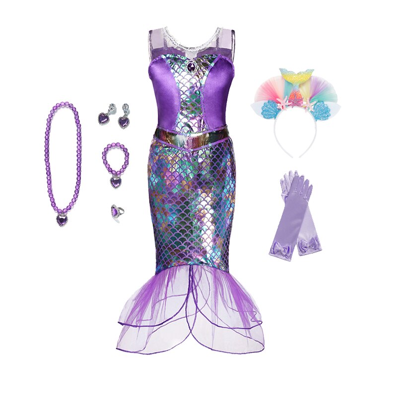 Mermaid Ariel Princess Girl Dress Cosplay Costumes for Kids Baby Girl Mermaid Dress Up Sets Children Halloween Clothing