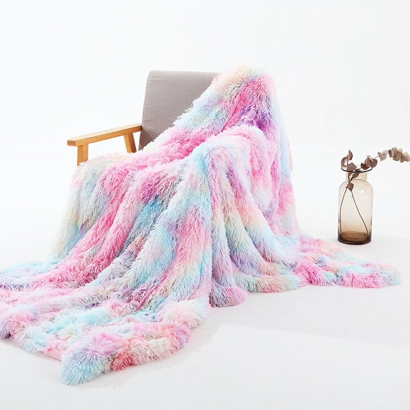 Fluffy Long Plush Throw Blanket Super Soft Double-sided Bedspread Blanket Shaggy Shawl Blanket for Adults Children