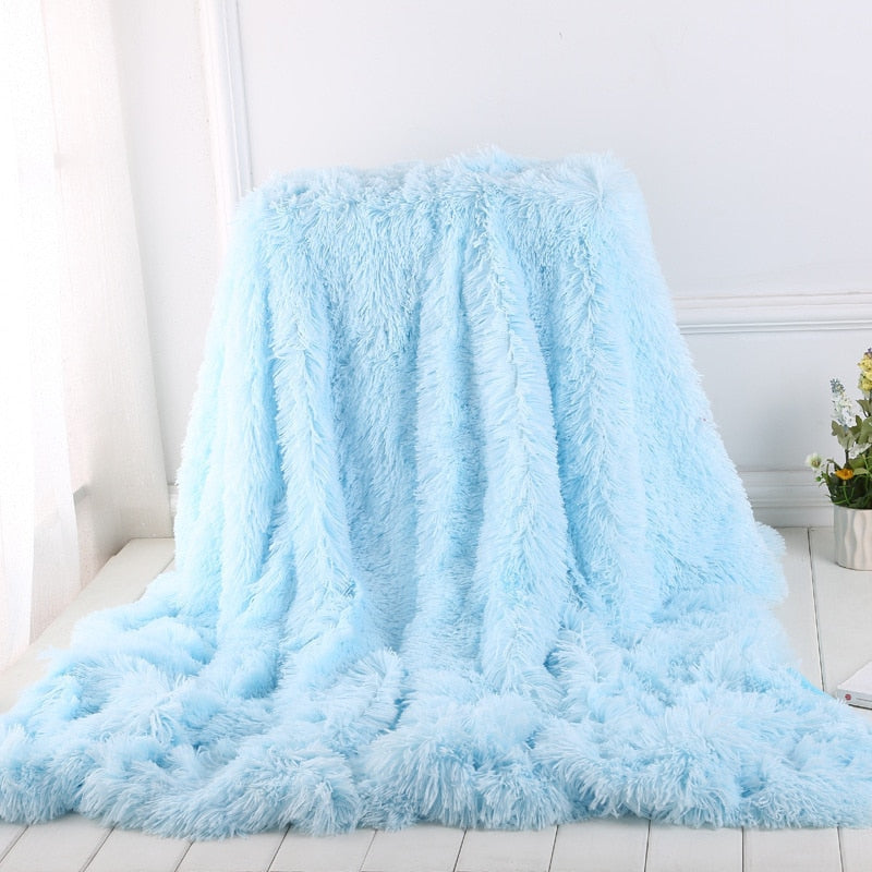 Fluffy Long Plush Throw Blanket Super Soft Double-sided Bedspread Blanket Shaggy Shawl Blanket for Adults Children
