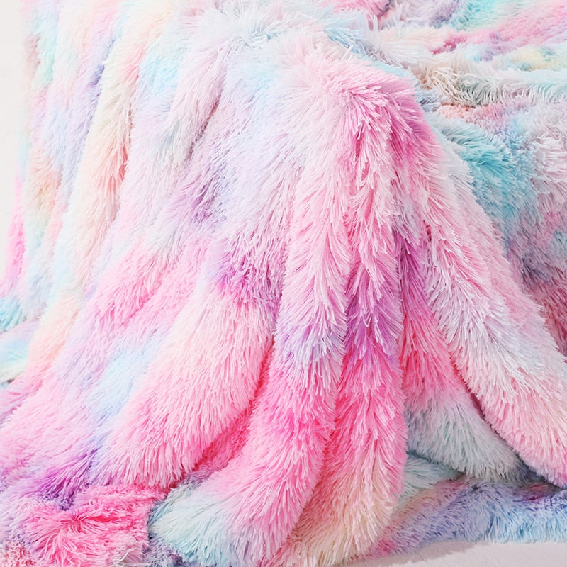 Fluffy Long Plush Throw Blanket Super Soft Double-sided Bedspread Blanket Shaggy Shawl Blanket for Adults Children