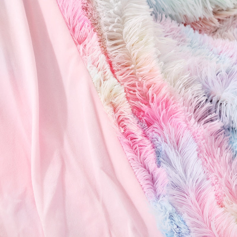 Fluffy Long Plush Throw Blanket Super Soft Double-sided Bedspread Blanket Shaggy Shawl Blanket for Adults Children