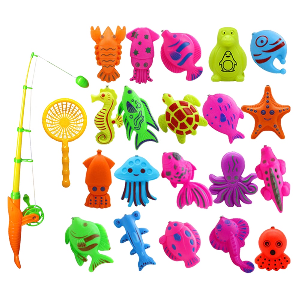 MagiDeal 1Set Fish Model Set Baby Magnetic Fishing Bath Time Water Toy for Bathroom Beach Outdoor Fun Kids Pretend Play Toys