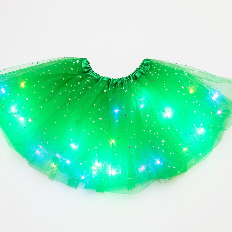 Falda de tutú de princesa con luz LED brillante para niños, ropa de tela para niños, fiesta de boda, baile, minifalda, disfraz, cosplay