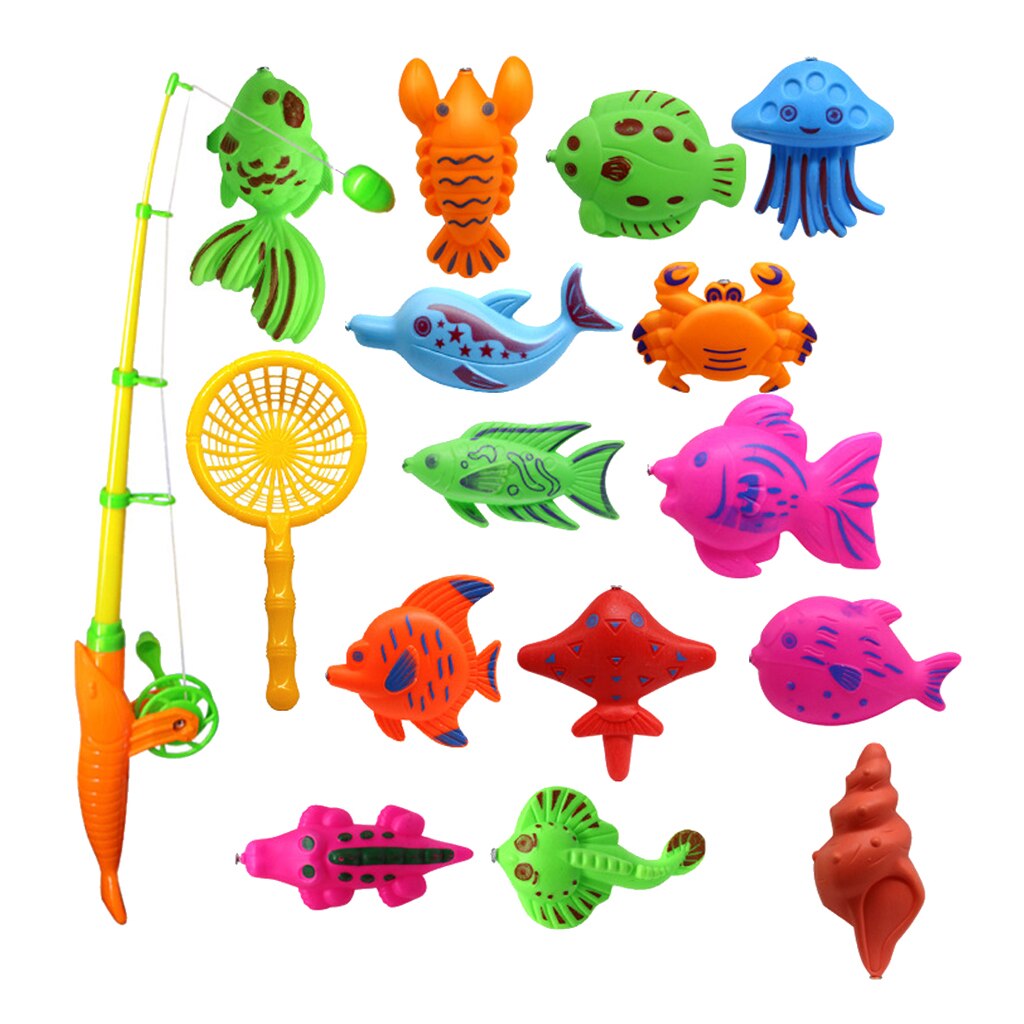 MagiDeal 1Set Fish Model Set Baby Magnetic Fishing Bath Time Water Toy for Bathroom Beach Outdoor Fun Kids Pretend Play Toys