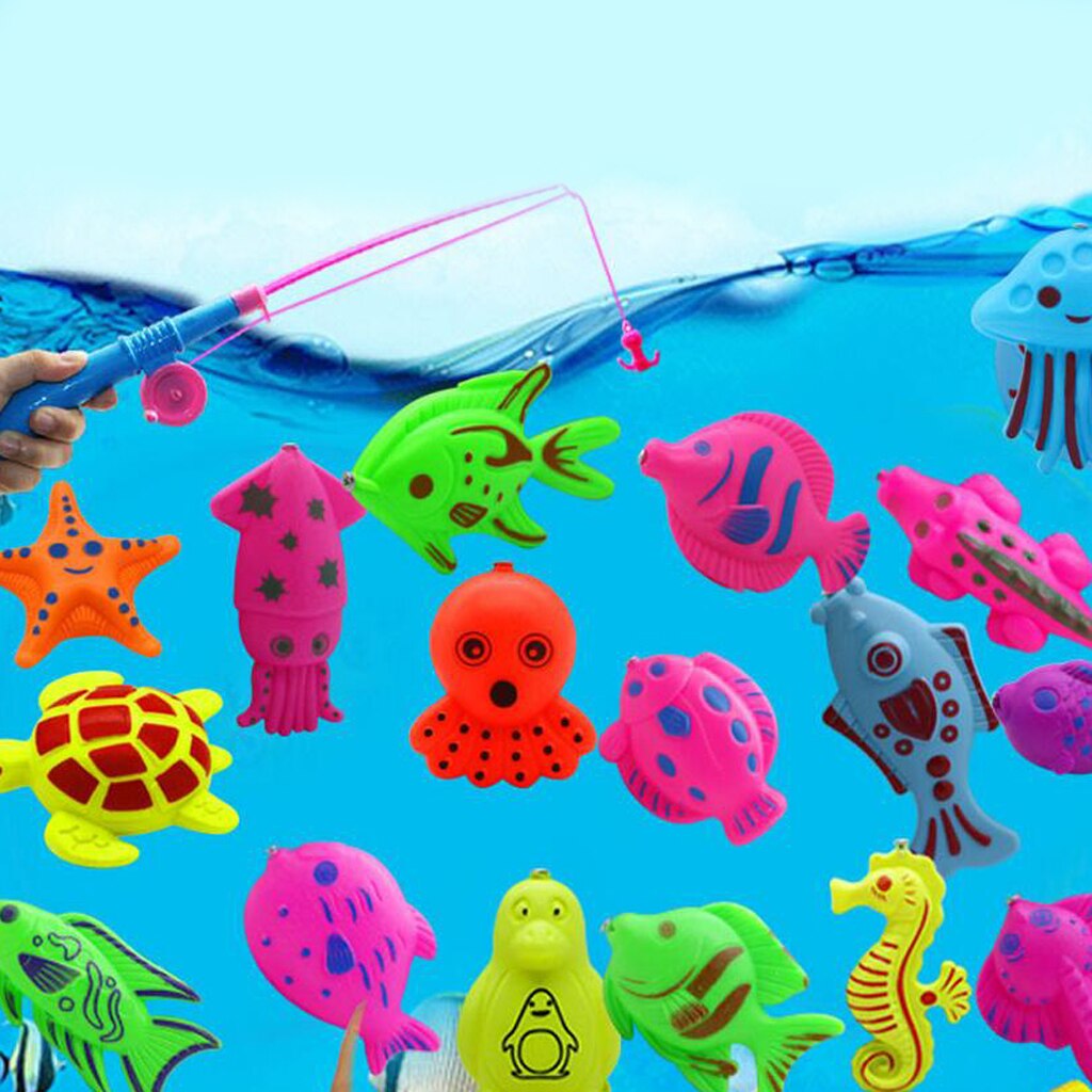 MagiDeal 1Set Fish Model Set Baby Magnetic Fishing Bath Time Water Toy for Bathroom Beach Outdoor Fun Kids Pretend Play Toys