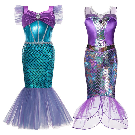 Mermaid Ariel Princess Girl Dress Cosplay Costumes for Kids Baby Girl Mermaid Dress Up Sets Children Halloween Clothing